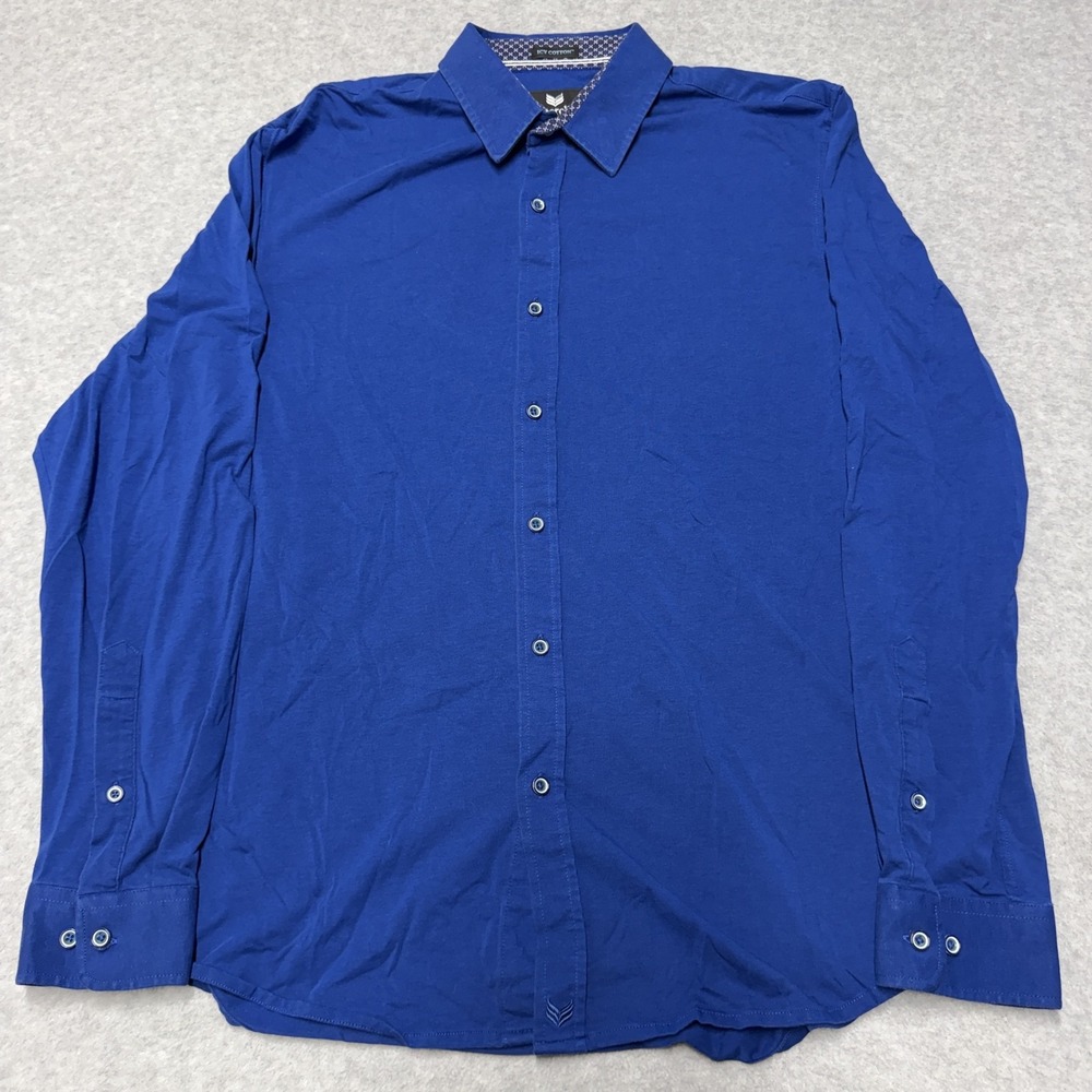 Buttercloth Shirt Mens Large Blue Icy Cotton Jersey Long Sleeve Button-Up